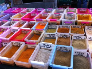 an array of spices for sale