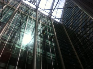 window cleaners in a glass buidling