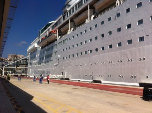 the huge bulk of the cruise ship, Island Escape